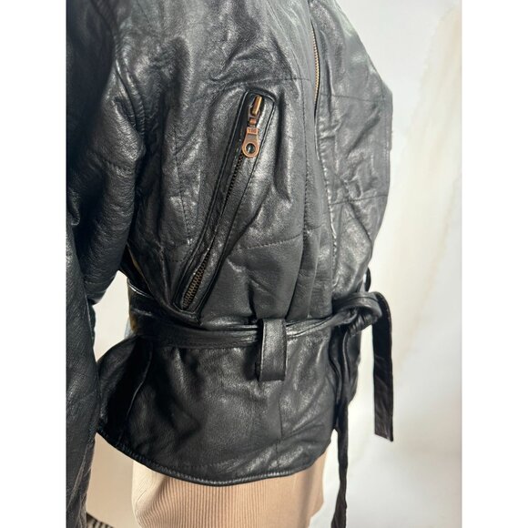 Genuine Leather Northern Style Womens Jacket With Belted Waist Zip Size L Black - Picture 5 of 16